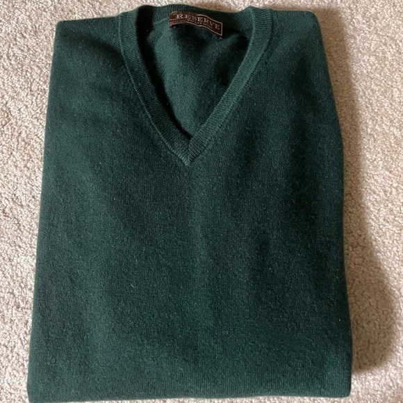 Patrick James RESERVE Men's Deep Green V-Neck Cashmere Sweater - Picture 1 of 4